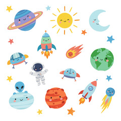 Naklejka premium Cute Space Character Set