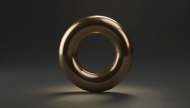 Displaying shiny bronze torus reflecting soft spotlight in studio, matte floor with subtle shadows - Powered by Adobe