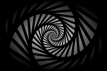 Black and white spinning lines for template, banner, poster, flyer. Vector backdrop