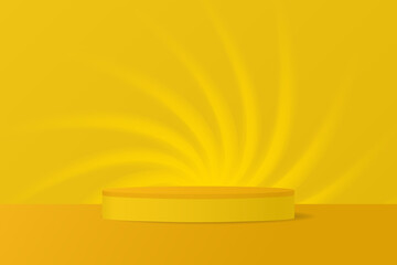 Yellow podium, abstract background with glowind swirl	