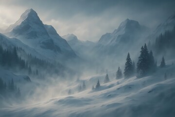 Obraz premium Winter Mountain Landscape Illustration for Nature, Travel, and Outdoor Adventure Projects