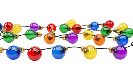 full view colorful party bulb garland, glossy surface, subtle shine, gentle reflections, isolated on crisp white background, celebration decor style