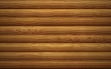 Log cabin wooden wall. Background of beams with wood texture, old rustic timber house wall. Pattern of log cabin interior from tree trunks, vector realistic illustration