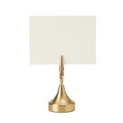 Elegant Gold Place Card Holder Displaying Blank Card on Transparent Background