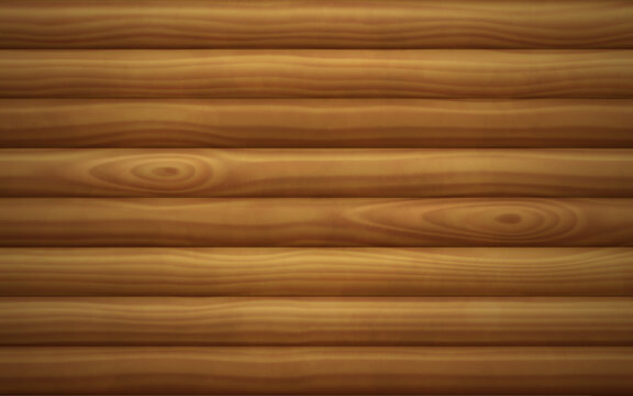 Log cabin wooden wall. Background of beams with wood texture, old rustic timber house wall. Pattern of log cabin interior from tree trunks, vector realistic illustration