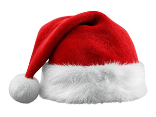 Red santa hat with white trim and pompom isolated on a transparent background festive holiday symbol