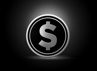 Silver And Black Rounded United States Dollar Coin On Shiny Silver Glow Background 3d Illustration