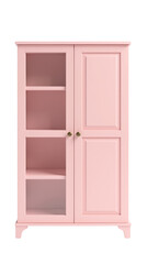 Obraz premium Stylish pink cabinet with glass doors and shelves, perfect for displaying items or storing essentials in modern space
