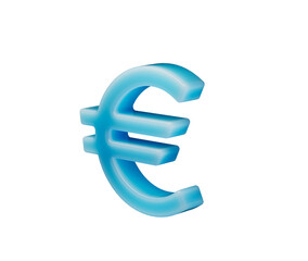 A soft, luminous 3D Euro currency symbol in light blue with subtle white glow, 3D Illustration