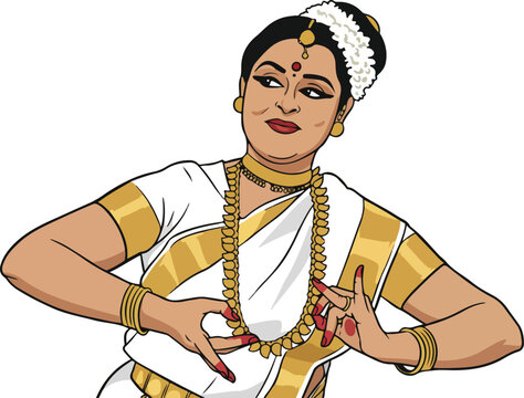 Mohiniyattam dancer in India Kerala state vector illustration
