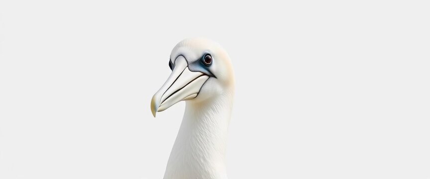 Close-up of a northern gannet perched against a pure white background,  pure white,  beak