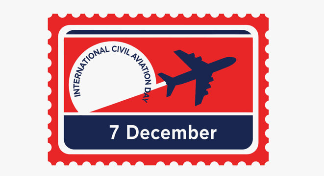 Stylized International Civil Aviation Day Stamp Design for December 7 Observance