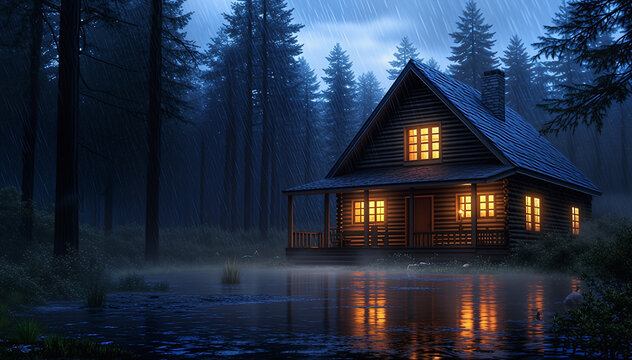 house in the forest - Powered by Adobe