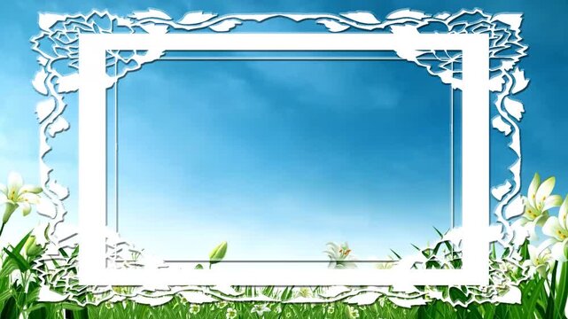 Blue Sky Grassland Relief Flower Frame Video Material
