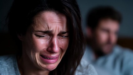 Two individuals share a deeply emotional moment in a dimly lit room - Powered by Adobe