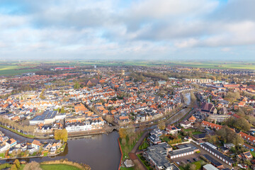 Aerial view of historic Bolsward city center Netherlands