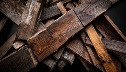 A Chaotic Cluster Of Dark Weathered Wooden Planks And Fragments Some Overlapping Creating A Distressed Broken Texture Against A Black Backdrop