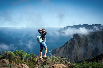 Hiker girl trekking in the Anaga Mountains, Tenerife © Andrii Marushchynets