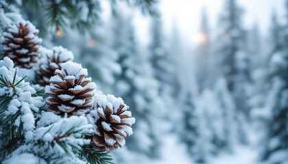 Pine cones dusted with artificial snow