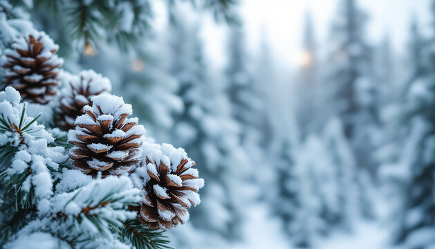 Pine cones dusted with artificial snow - Powered by Adobe