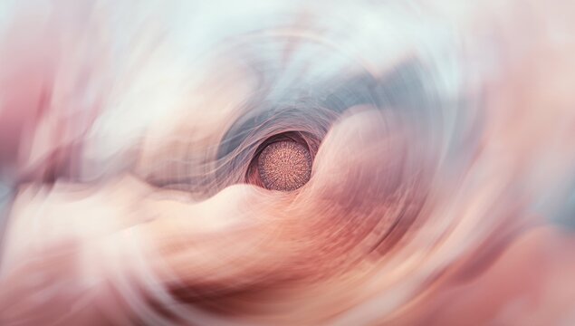 Swirling central textured core pulling pastel ribbons inward in macro studio, granular detail