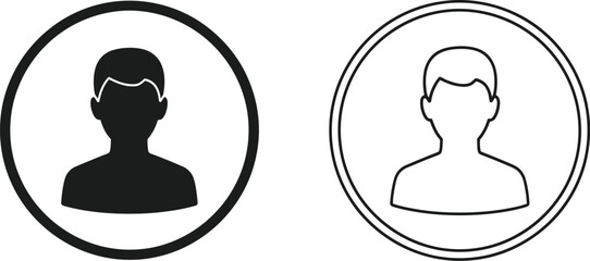 Simple black and white icons depicting a male and female headshot profile