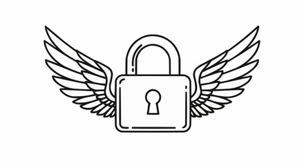 Padlock with Wings Line Art Illustration Security and Freedom Concept.