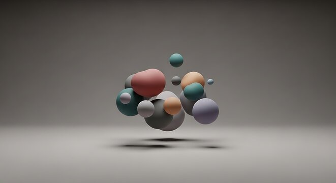 Pastel spheres floating composition creating a visually appealing abstract design and captivating 3D rendered design