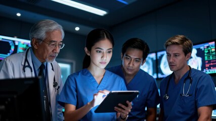 A medical team hospital nurse doctor tablet teamwork analysis technology surgery discussion focused medical team hospital doctor nurse tablet teamwork analysis night shift technology drives urgent - Powered by Adobe