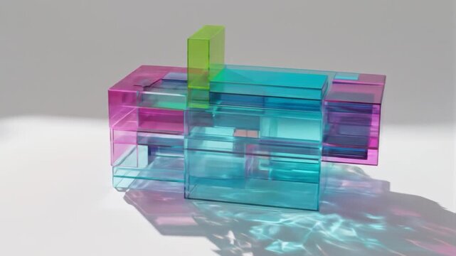Abstract colorful glass blocks still life animation with shadows loop motion graphics