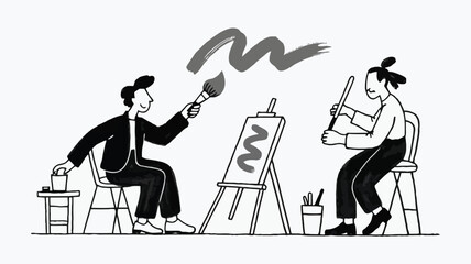 Creative hobbyist artist painting a colorful abstract canvas with vibrant hues showcasing artistic expression and a passion for art creation in a studio setting