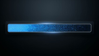 Glowing progress bar emitting blue dots, lit border and bezel with halo reflections on dark screen