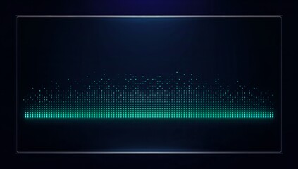 Glowing glass display showing rising teal dot grid equalizer on dark digital dashboard, spotlight