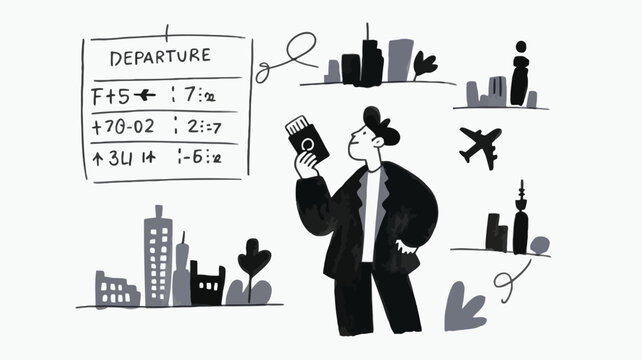 A curious traveler holding a passport and looking at a globe representing global exploration and adventure with a focus on international journeys and discovery