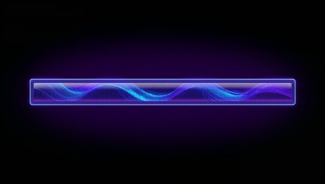Glowing rounded neon border panel showing undulating dotted waveform on purple-black gradient, grid