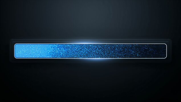 Glowing progress bar emitting blue dots, lit border and bezel with halo reflections on dark screen