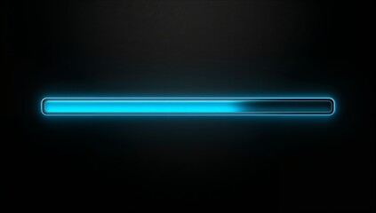 Displaying centered rounded progress bar advancing across gradient UI, with cyan fill and halo glow