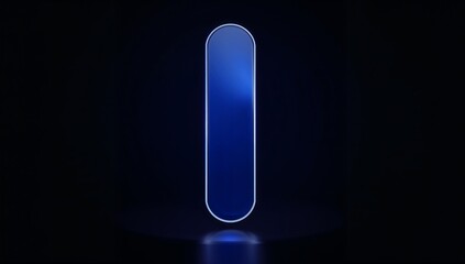 Glowing capsule floating above round pedestal in dark studio, tracing thin rim light and halo