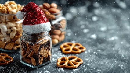 Festive Food Box with Santa Hat in Snowy Scene