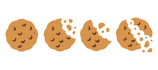 A sequence of four cookies shows the progression from whole to partially eaten and then crumbling.
