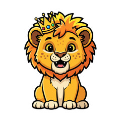 Cute Cartoon Lion Cub with Crown Mascot Character