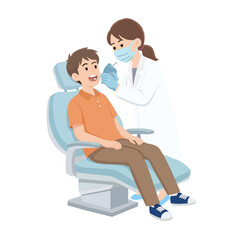 Female Dentist Examining a Young Boy's Teeth During a Checkup