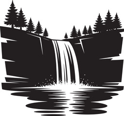 Fototapeta premium Cascading waterfall with conifer trees vector nature landscape