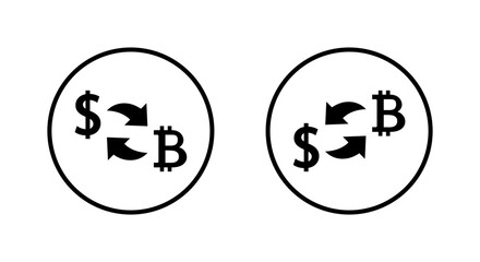 Crypto exchange icon in circular outline. Dollar to Bitcoin conversion symbol