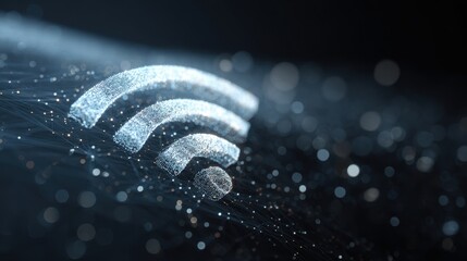 Wi-fi 7 internet symbol made of particles. Wireless technology connection icon representing modern network speed and digital communication.