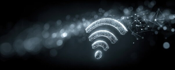 Glowing polygonal wi-fi symbol for wireless internet connection network. Digital technology concept for global communication.