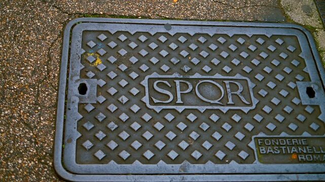 Rome manhole cover with SPQR inscription