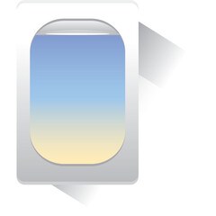 Airplane Window View With Gradient Sky Colors From Blue To Yellow And Soft Shadows On A White Background