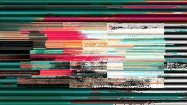 Digital data corruption creates an abstract horizontal stripe pattern with vibrant and muted color blocks - Powered by Adobe