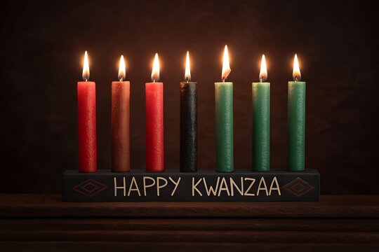 Happy Kwanzaa Kinara Candles 2025, Kwanzaa Seven Candles Greeting, Happy Kwanzaa Celebration Graphic, Kwanzaa 2025 Wishes Card, Lit Kinara Happy Kwanzaa Image